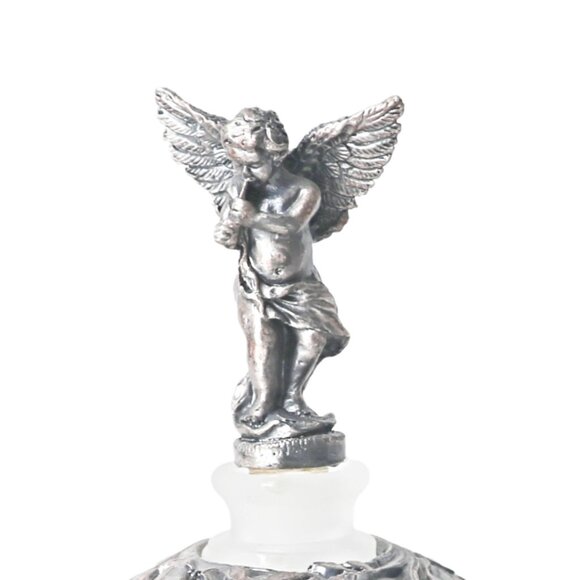 2 Vintage Glass & Pewter Perfume Bottles Winged Cherub Topper Glass - Picture 2 of 10